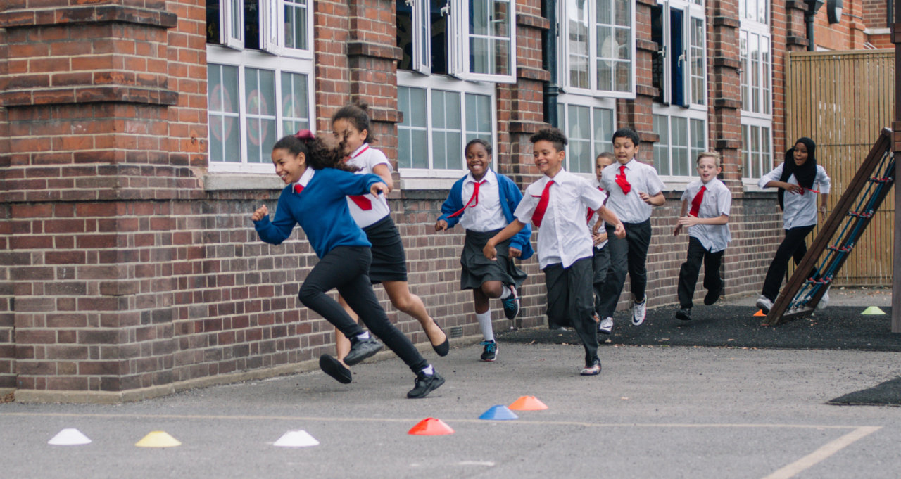 School children running