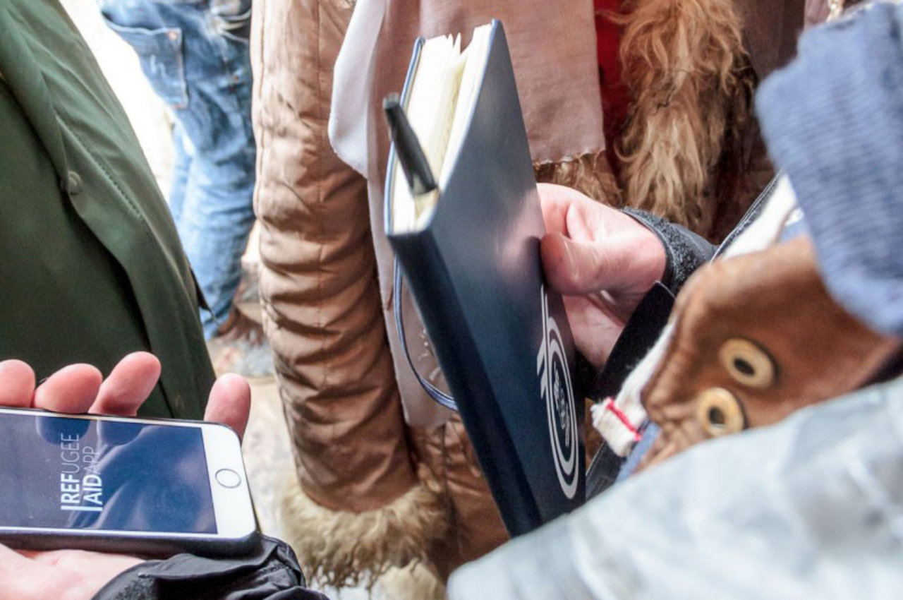 A mobile phone held in a hand