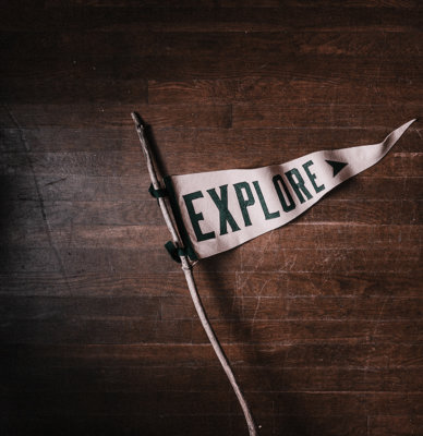 'Explore' written on a flag