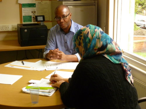 Two people in a meeting