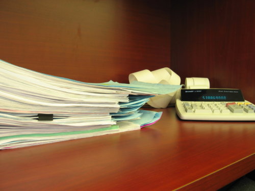 A calculator on a desk